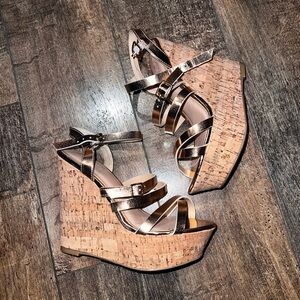 Charlotte Russe Rose Gold Cork Wedges